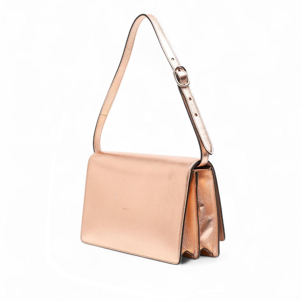 Gucci B Gucci Pink Rose Gold Calf Leather Metallic Crystal Embellished Broadway Clutch on Strap Italy