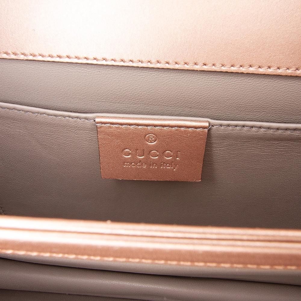 Gucci B Gucci Pink Rose Gold Calf Leather Metallic Crystal Embellished Broadway Clutch on Strap Italy