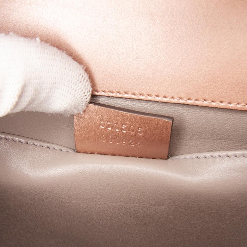 Gucci B Gucci Pink Rose Gold Calf Leather Metallic Crystal Embellished Broadway Clutch on Strap Italy