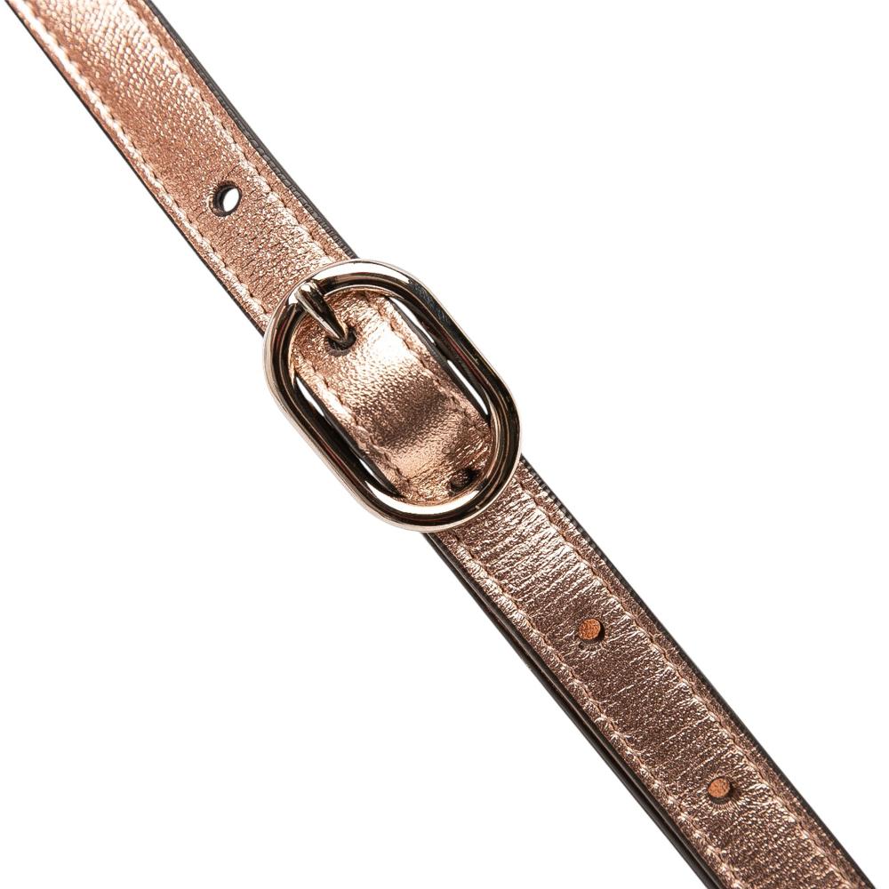 Gucci B Gucci Pink Rose Gold Calf Leather Metallic Crystal Embellished Broadway Clutch on Strap Italy