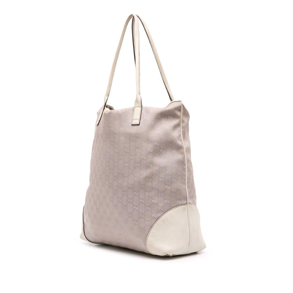 Gucci B Gucci Gray with White Canvas Fabric GG Tote Italy