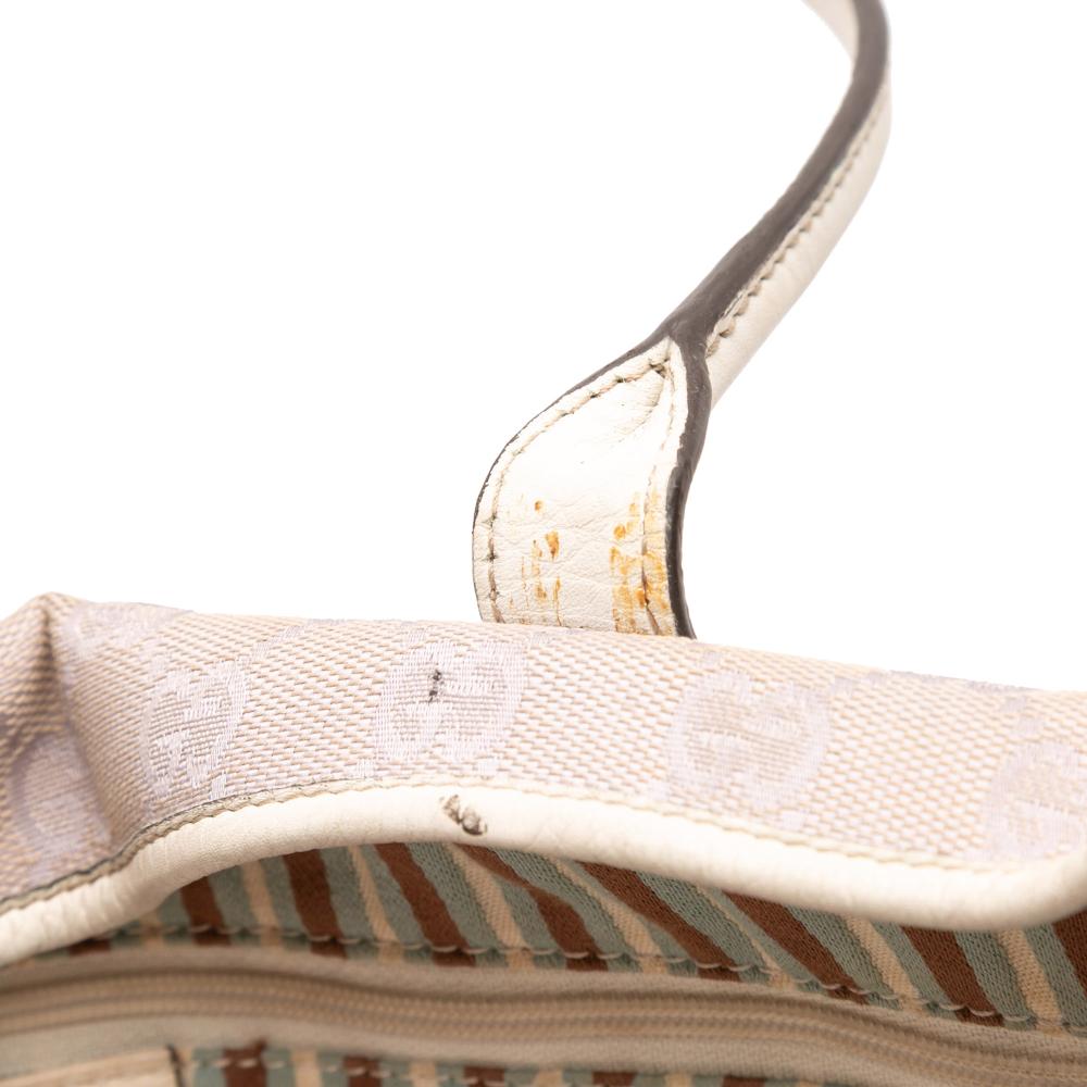 Gucci B Gucci Gray with White Canvas Fabric GG Tote Italy
