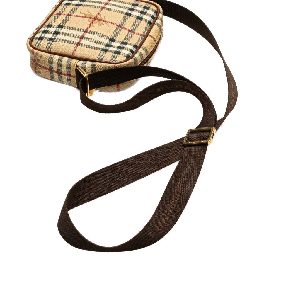 Burberry B Burberry Brown Beige Coated Canvas Fabric Haymarket Check Crossbody Italy