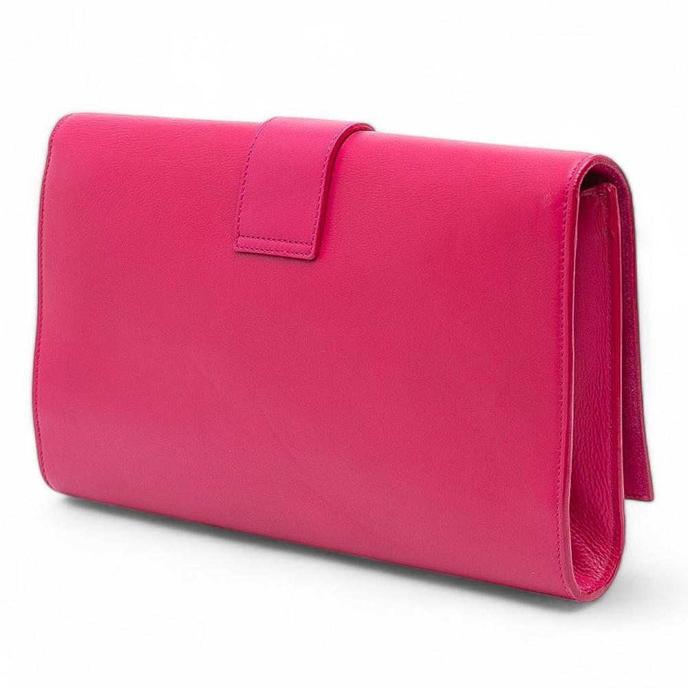 Saint Laurent B Saint Laurent Pink Dark Pink Calf Leather Chyc Ligne Clutch Italy