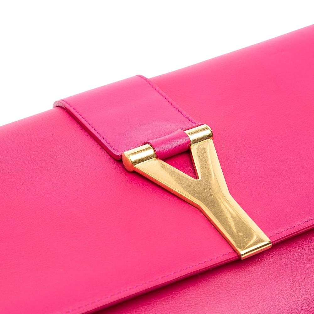 Saint Laurent B Saint Laurent Pink Dark Pink Calf Leather Chyc Ligne Clutch Italy