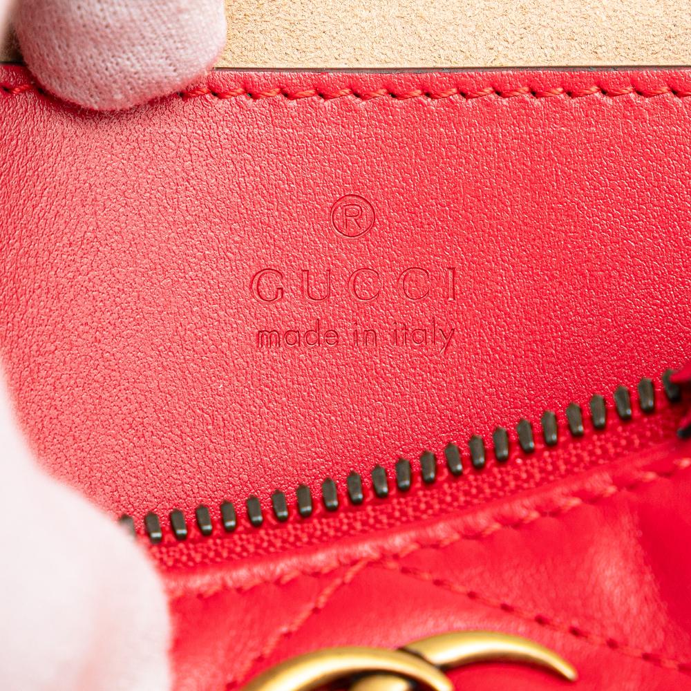 Gucci B Gucci Red Calf Leather GG Marmont Matelasse Shoulder Bag Italy