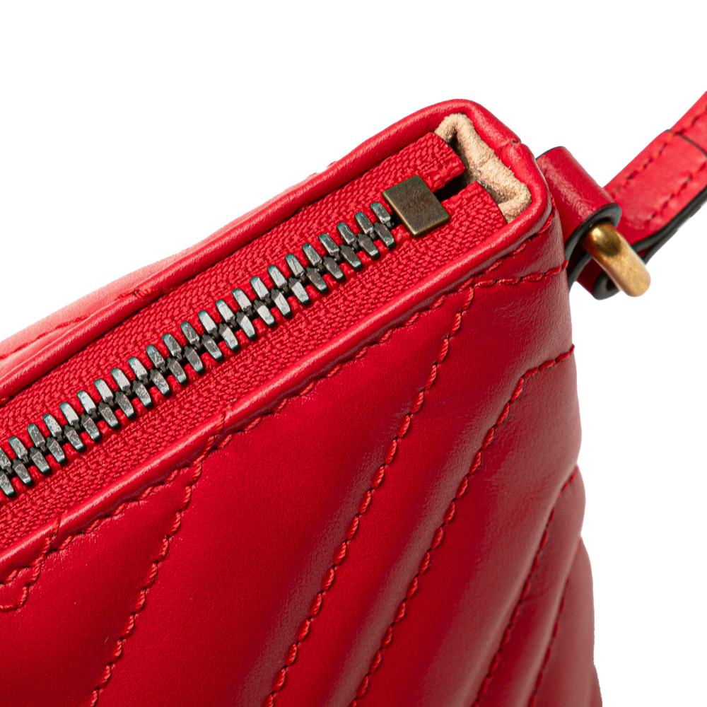 Gucci B Gucci Red Calf Leather GG Marmont Matelasse Shoulder Bag Italy