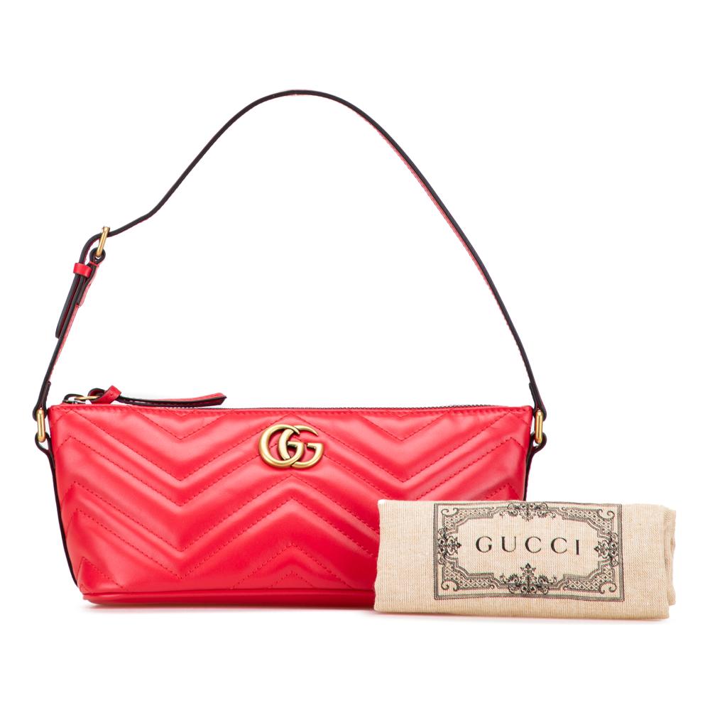 Gucci B Gucci Red Calf Leather GG Marmont Matelasse Shoulder Bag Italy
