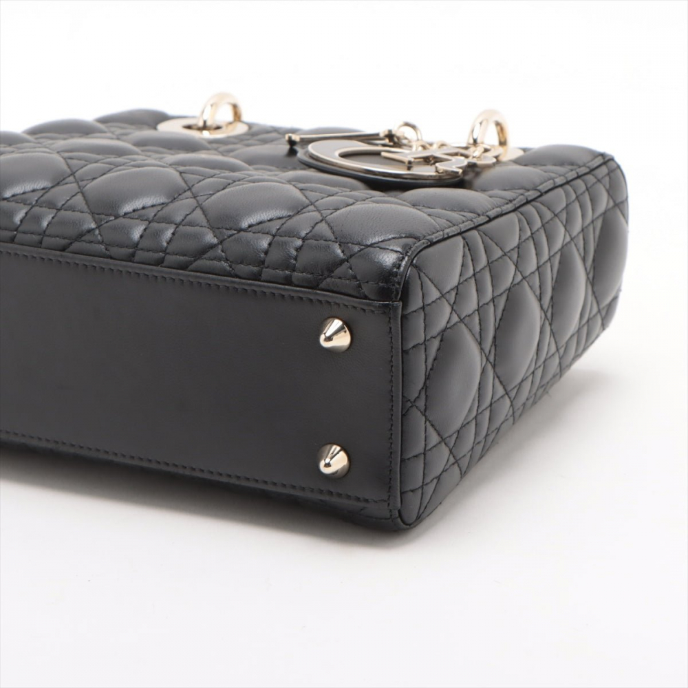 Christian Dior Lady Dior Small My ABCDior Cannage Lambskin Leather 2-Ways Tote Bag Black