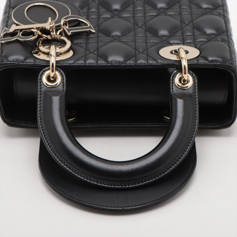 Christian Dior Lady Dior Small My ABCDior Cannage Lambskin Leather 2-Ways Tote Bag Black