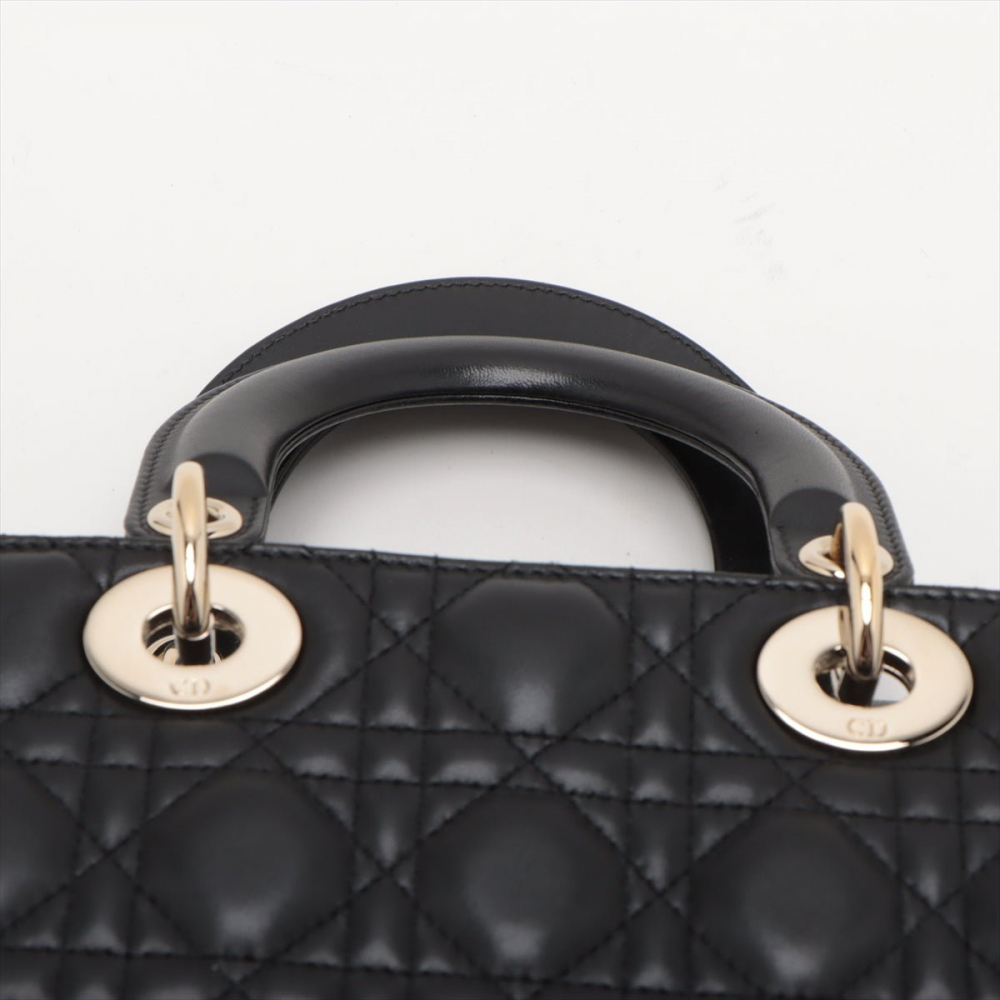 Christian Dior Lady Dior Small My ABCDior Cannage Lambskin Leather 2-Ways Tote Bag Black