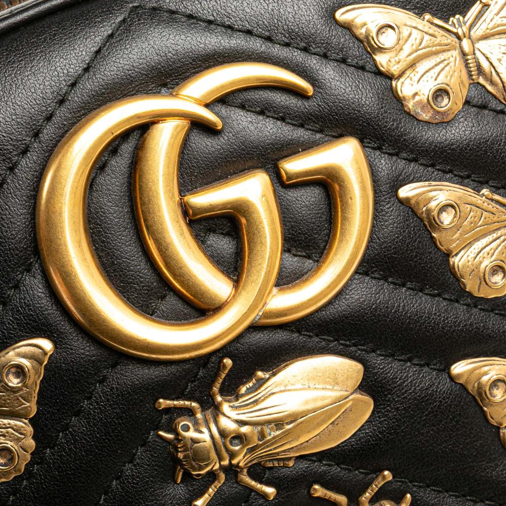 Gucci B Gucci Black Calf Leather GG Marmont Matelasse Animalier Belt Bag Italy