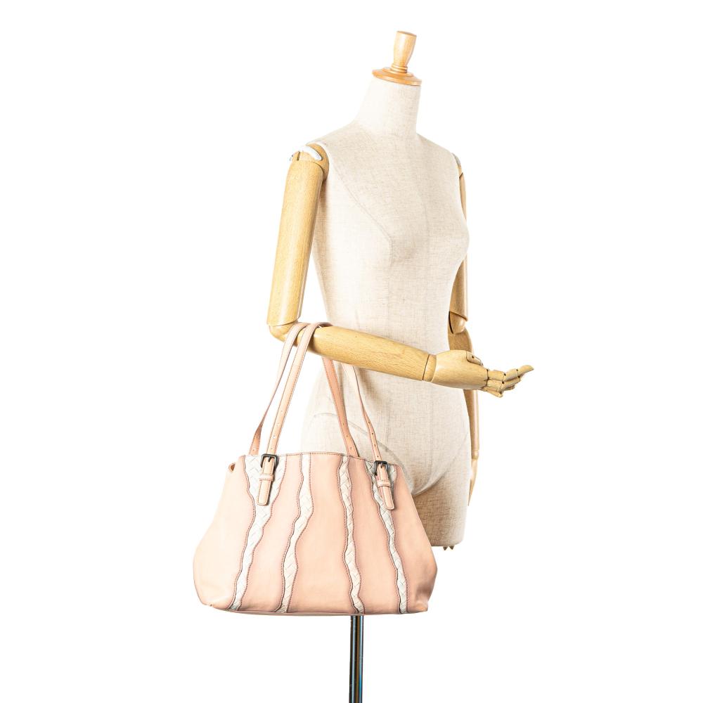 Bottega Veneta B Bottega Veneta Pink with Multi Nappa Leather Leather Medium Nappa Intrecciato Glimmer Tote Italy