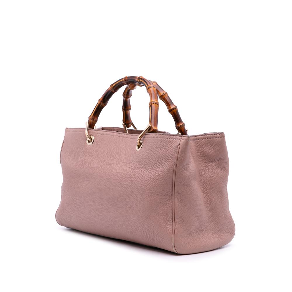 Gucci B Gucci Pink Calf Leather Medium skin Bamboo Shopper Satchel Italy