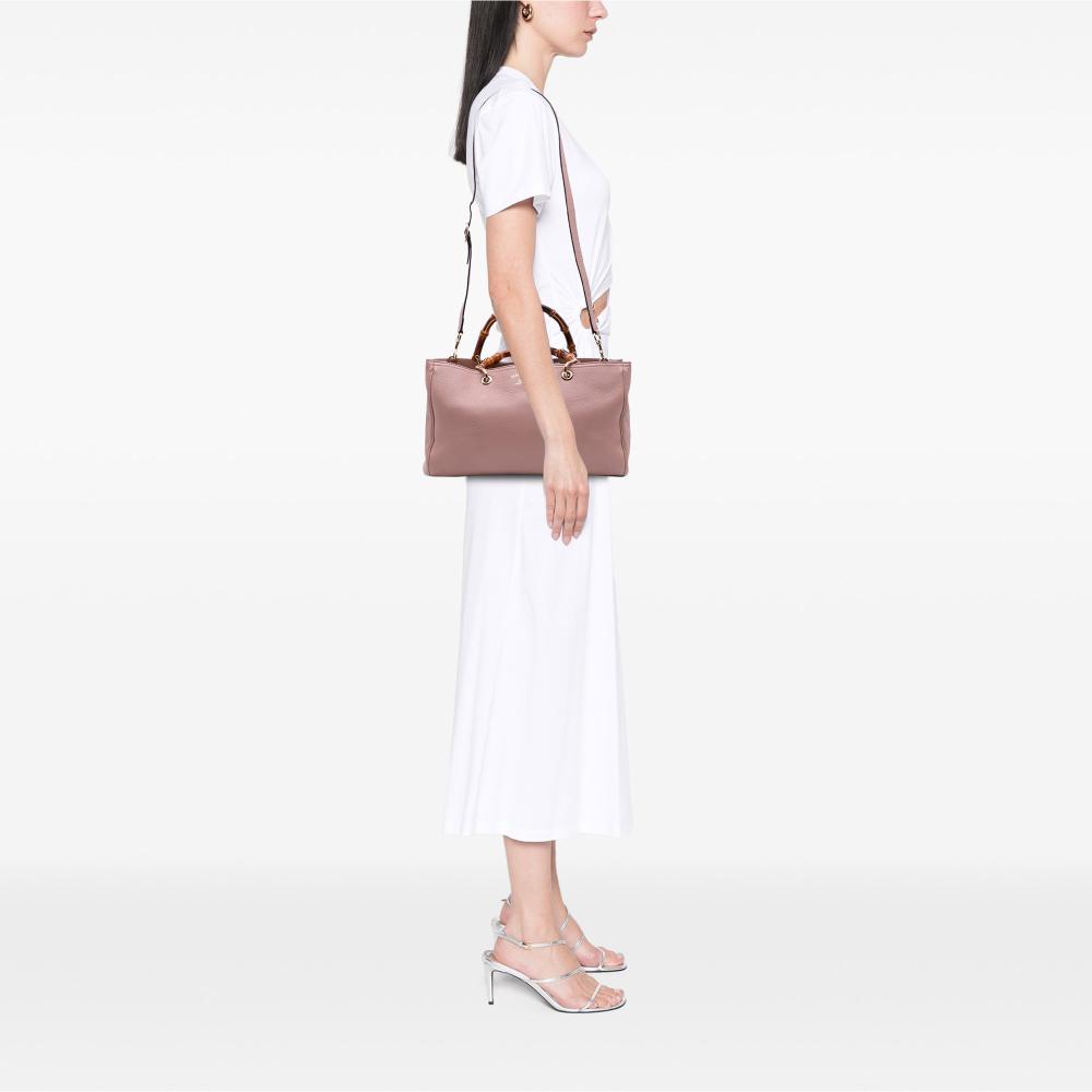 Gucci B Gucci Pink Calf Leather Medium skin Bamboo Shopper Satchel Italy