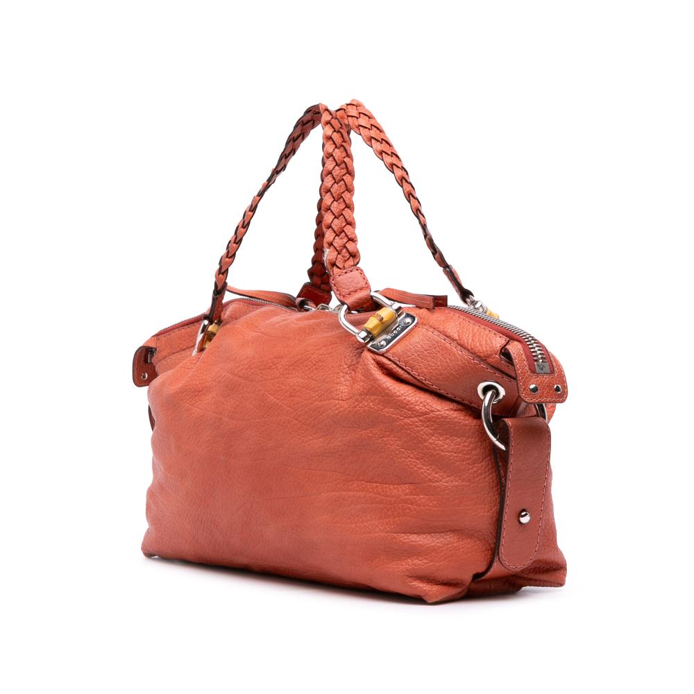 Gucci B Gucci Orange Calf Leather Medium Bamboo Bar Tote Italy