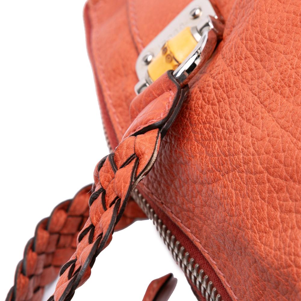 Gucci B Gucci Orange Calf Leather Medium Bamboo Bar Tote Italy