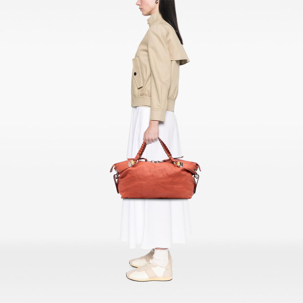 Gucci B Gucci Orange Calf Leather Medium Bamboo Bar Tote Italy