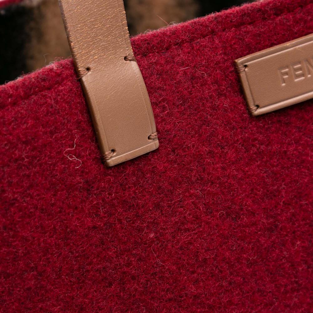 Fendi B Fendi Red Wool Fabric Felt Shopping Tote Italy