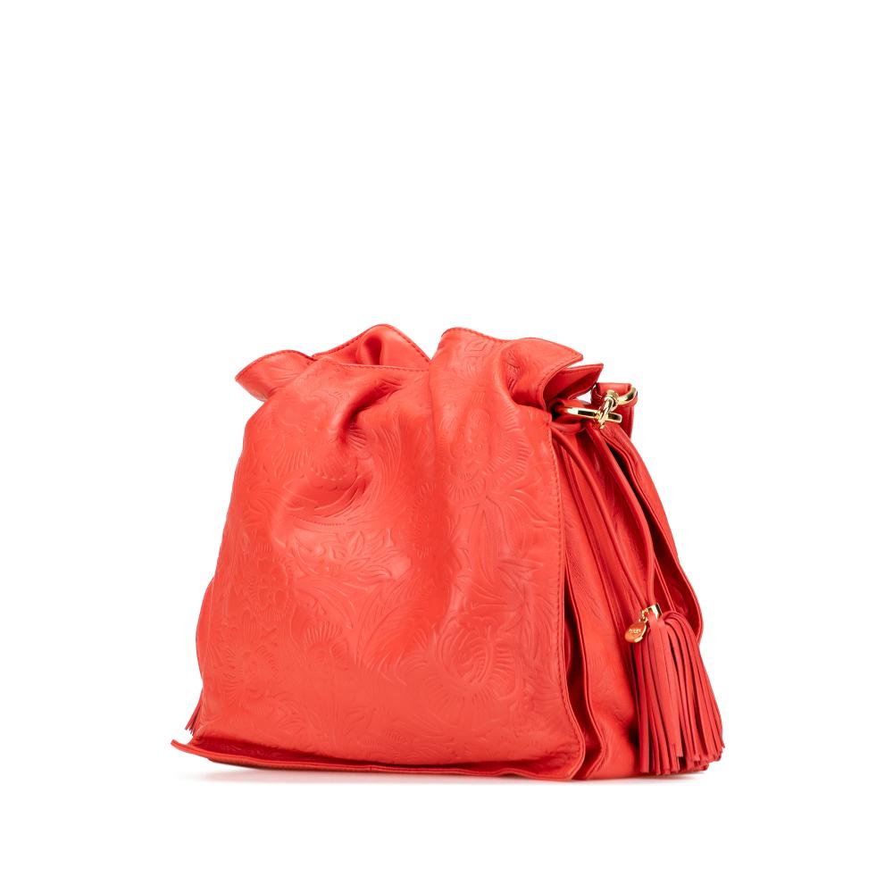 Loewe B LOEWE Red Calf Leather Embossed Flamenco Tassel Crossbody Spain