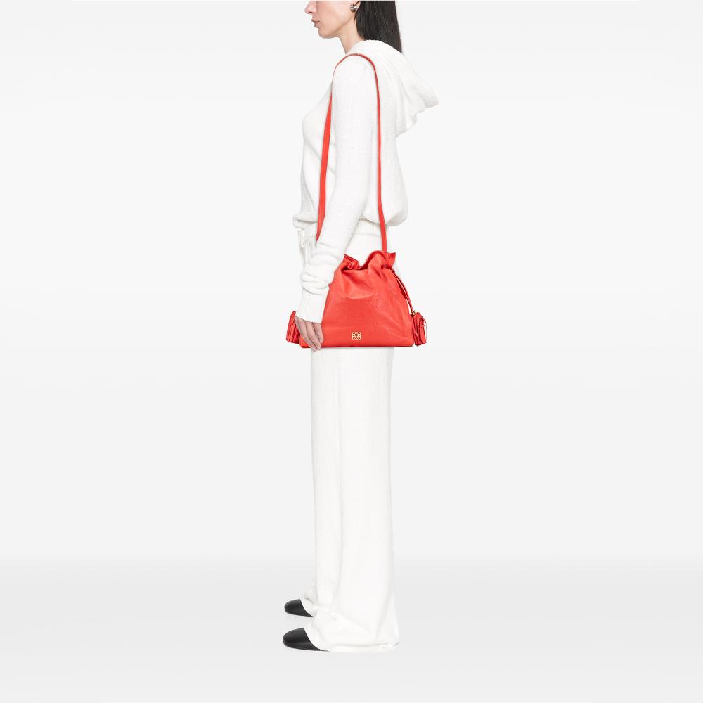 Loewe B LOEWE Red Calf Leather Embossed Flamenco Tassel Crossbody Spain