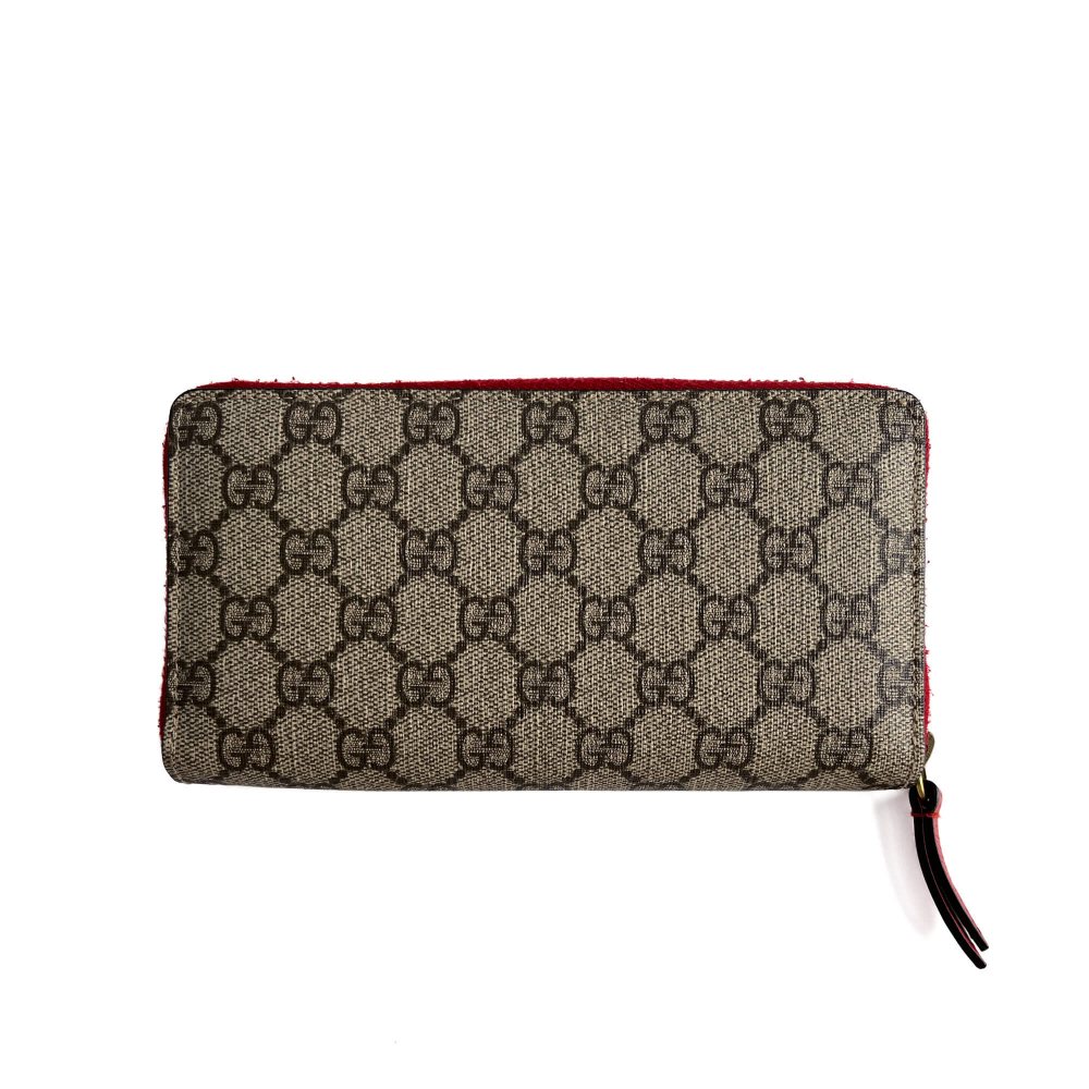 Gucci Cherry Canvas Long Zip Around Wallet GG Supreme