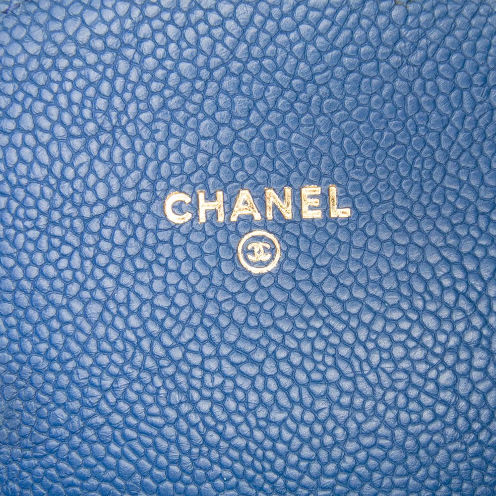 Chanel Blue Paris Cuba Square Quilted Caviar Thread Around Wallet On Chain Italy