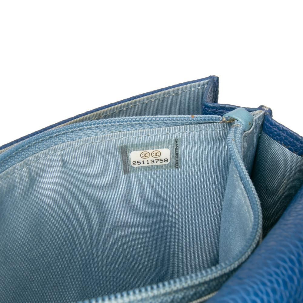 Chanel Blue Paris Cuba Square Quilted Caviar Thread Around Wallet On Chain Italy