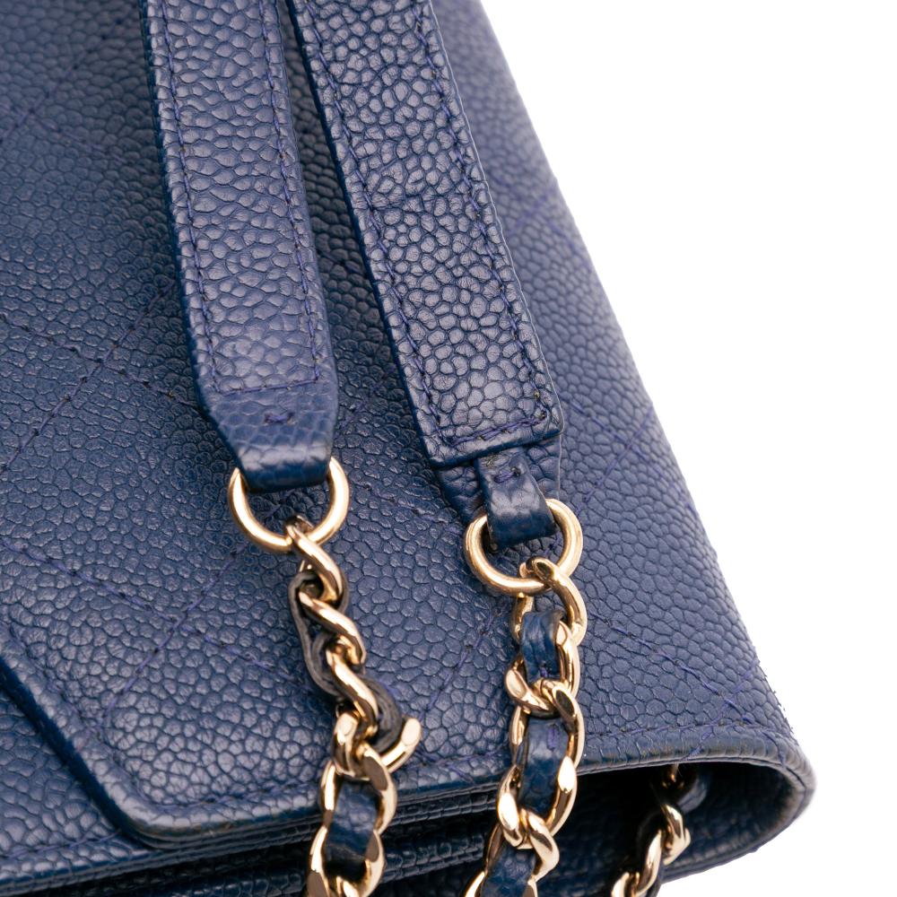 Chanel Blue Paris Cuba Square Quilted Caviar Thread Around Wallet On Chain Italy
