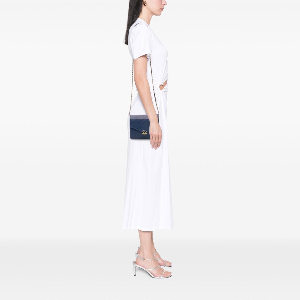 Chanel Blue Paris Cuba Square Quilted Caviar Thread Around Wallet On Chain Italy