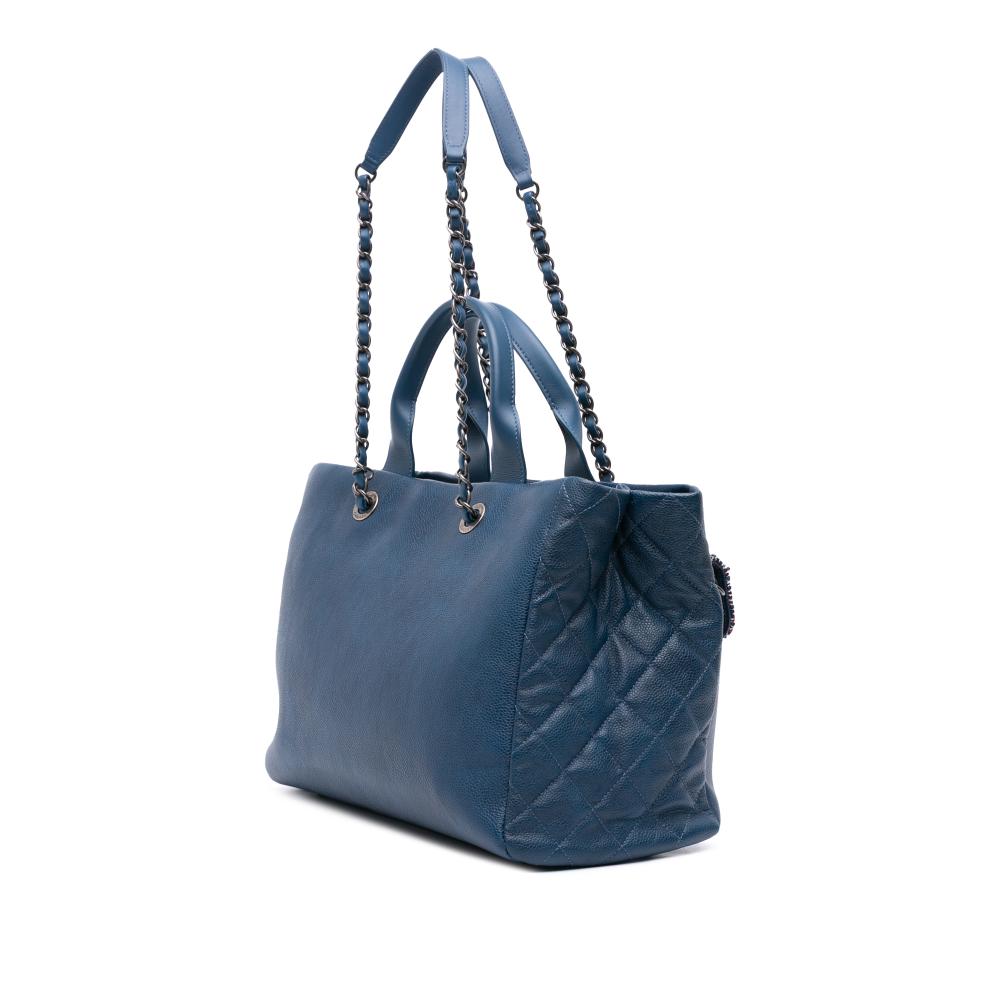 Chanel Blue Dark Blue Caviar Leather Leather Large Caviar and Tweed Coco Break Shopping Tote Italy