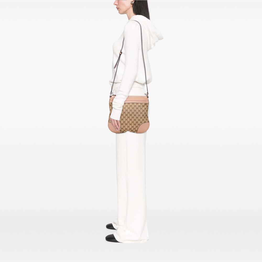 Gucci B Gucci Brown Beige Canvas Fabric GG Mayfair Crossbody Italy