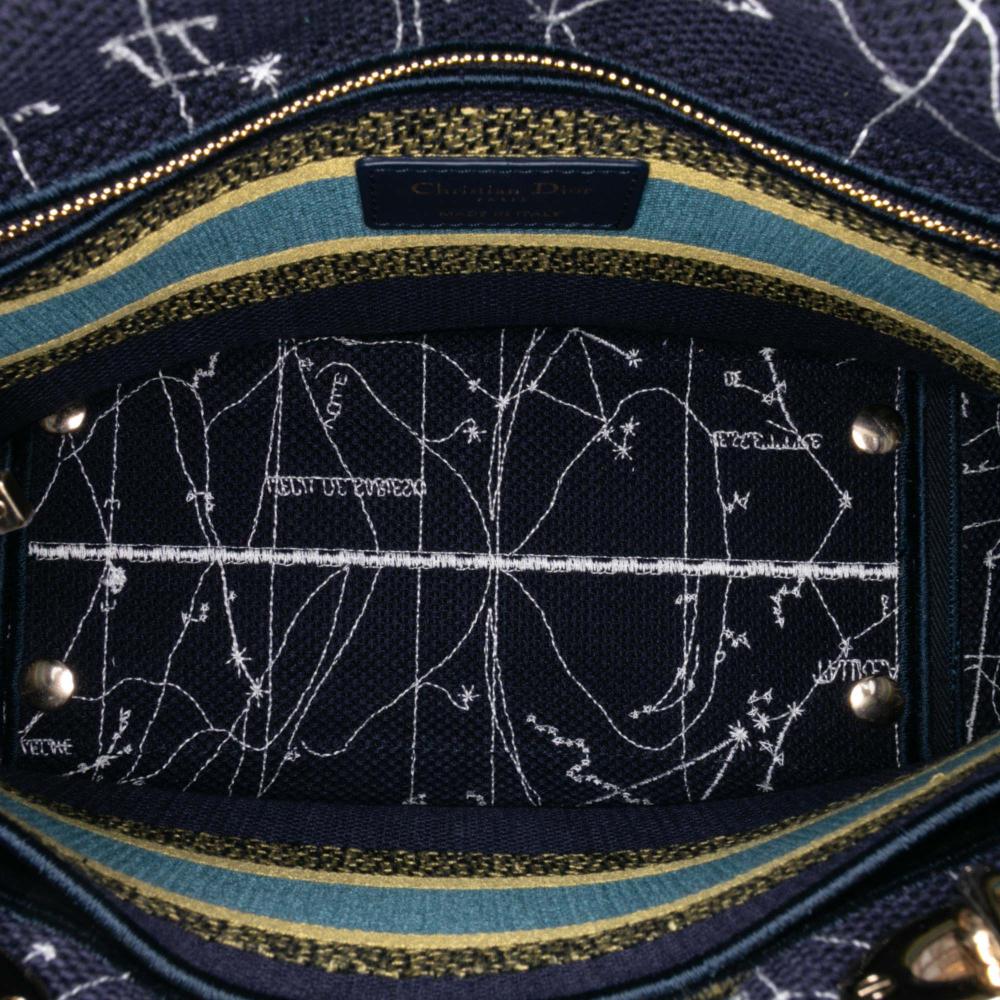 Christian Dior B Dior Blue Navy Canvas Fabric Medium Embroidered Zodiac Lady D Lite Italy