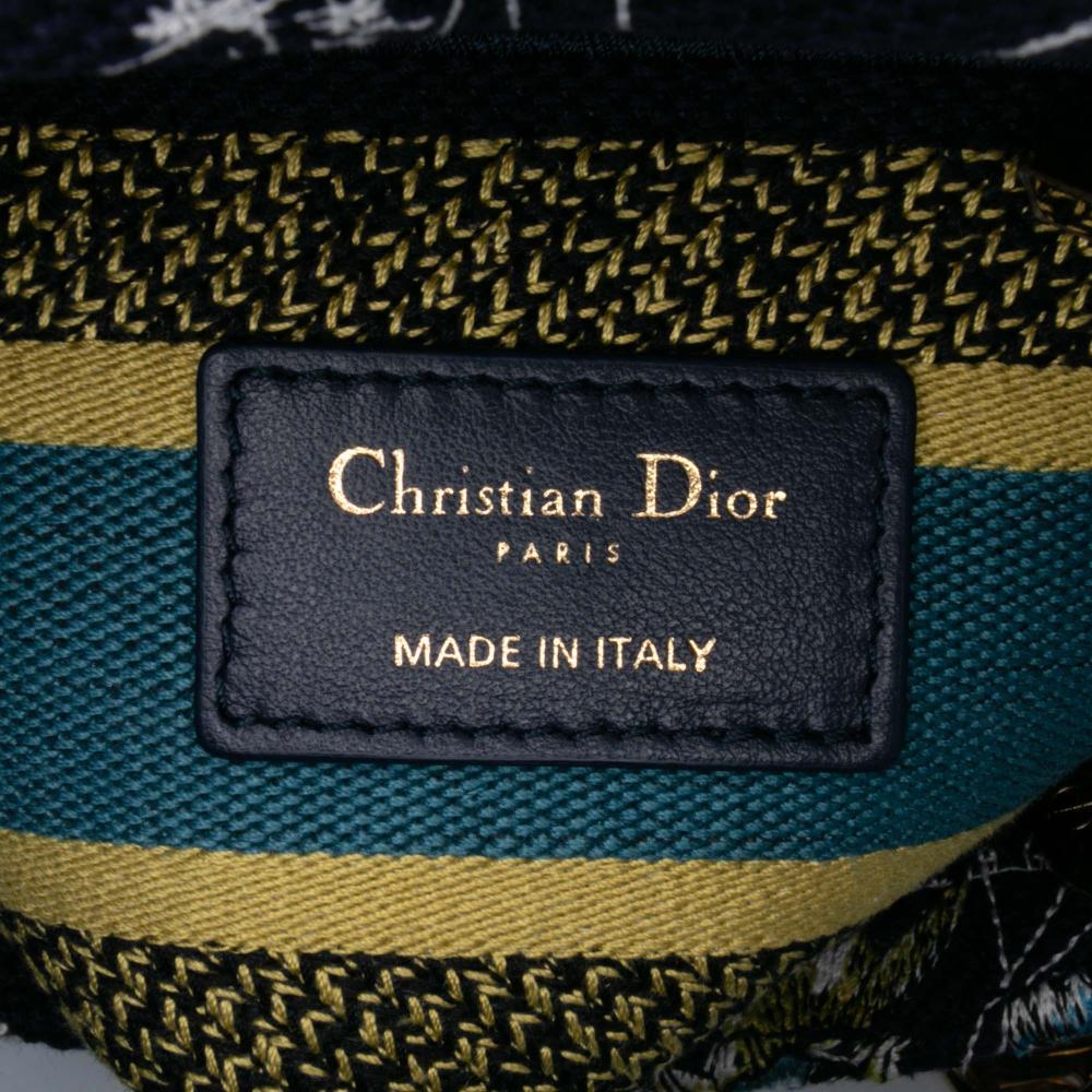 Christian Dior B Dior Blue Navy Canvas Fabric Medium Embroidered Zodiac Lady D Lite Italy