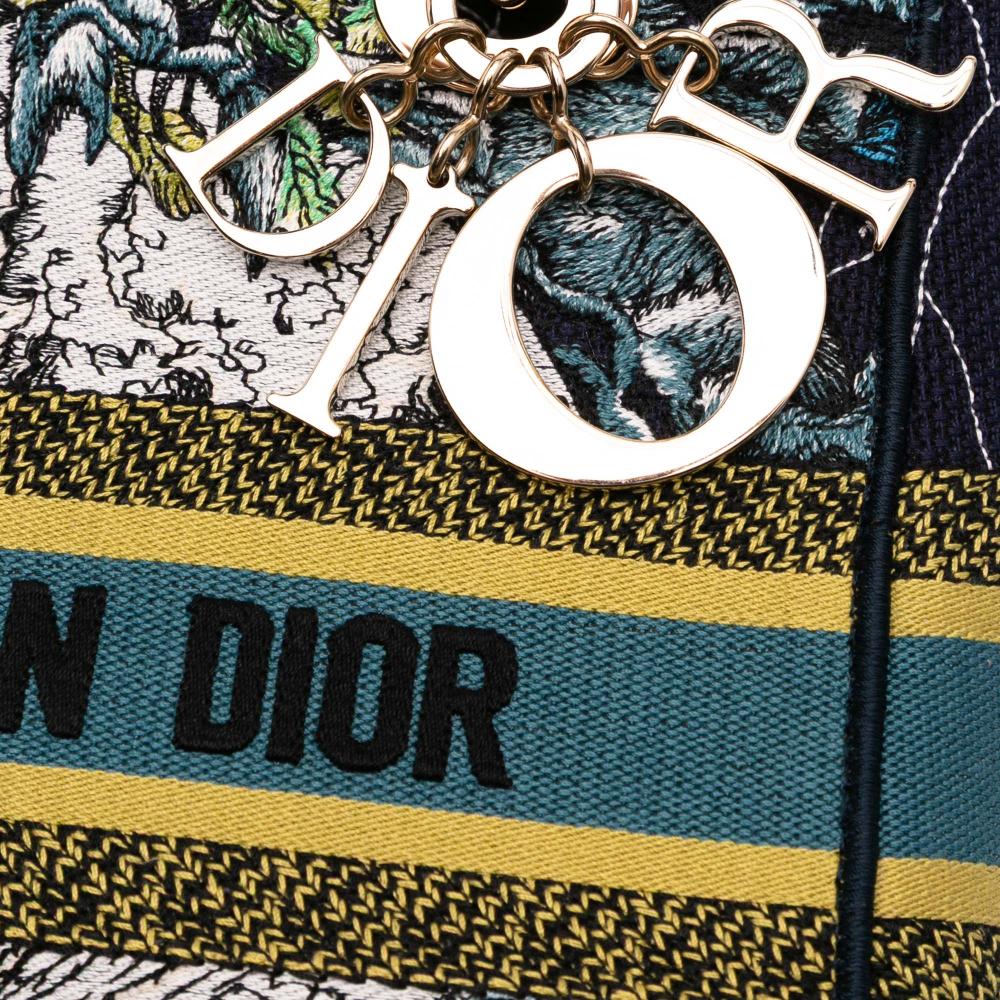 Christian Dior B Dior Blue Navy Canvas Fabric Medium Embroidered Zodiac Lady D Lite Italy