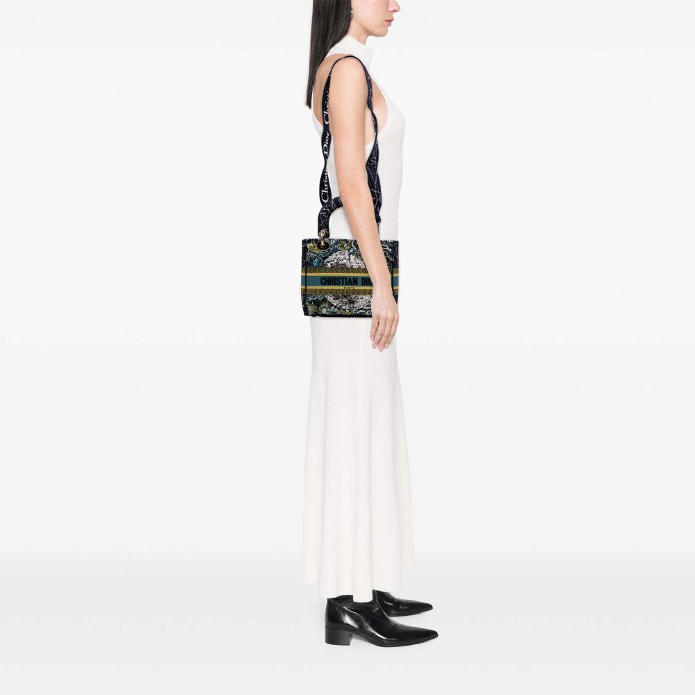 Christian Dior B Dior Blue Navy Canvas Fabric Medium Embroidered Zodiac Lady D Lite Italy