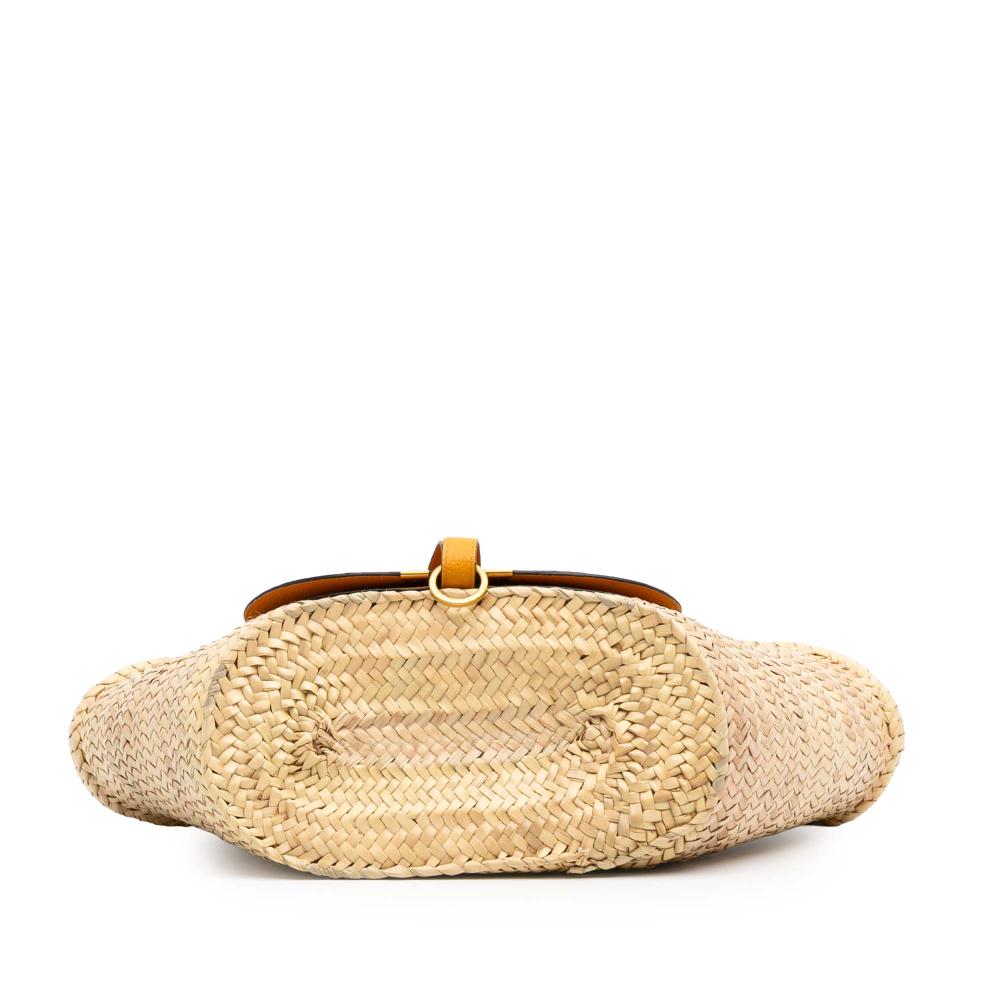 Chloé B Chloé Brown Beige with Yellow Mustard Raffia Natural Material Medium Marcie Basket Tote Spain