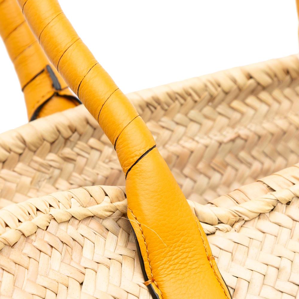 Chloé B Chloé Brown Beige with Yellow Mustard Raffia Natural Material Medium Marcie Basket Tote Spain