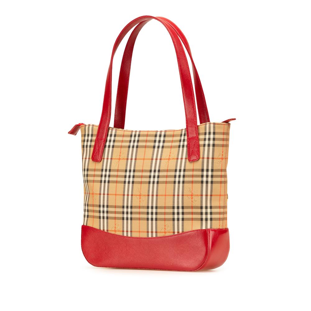 Burberry B Burberry Brown Beige with Red Canvas Fabric Haymarket Check Handbag United Kingdom