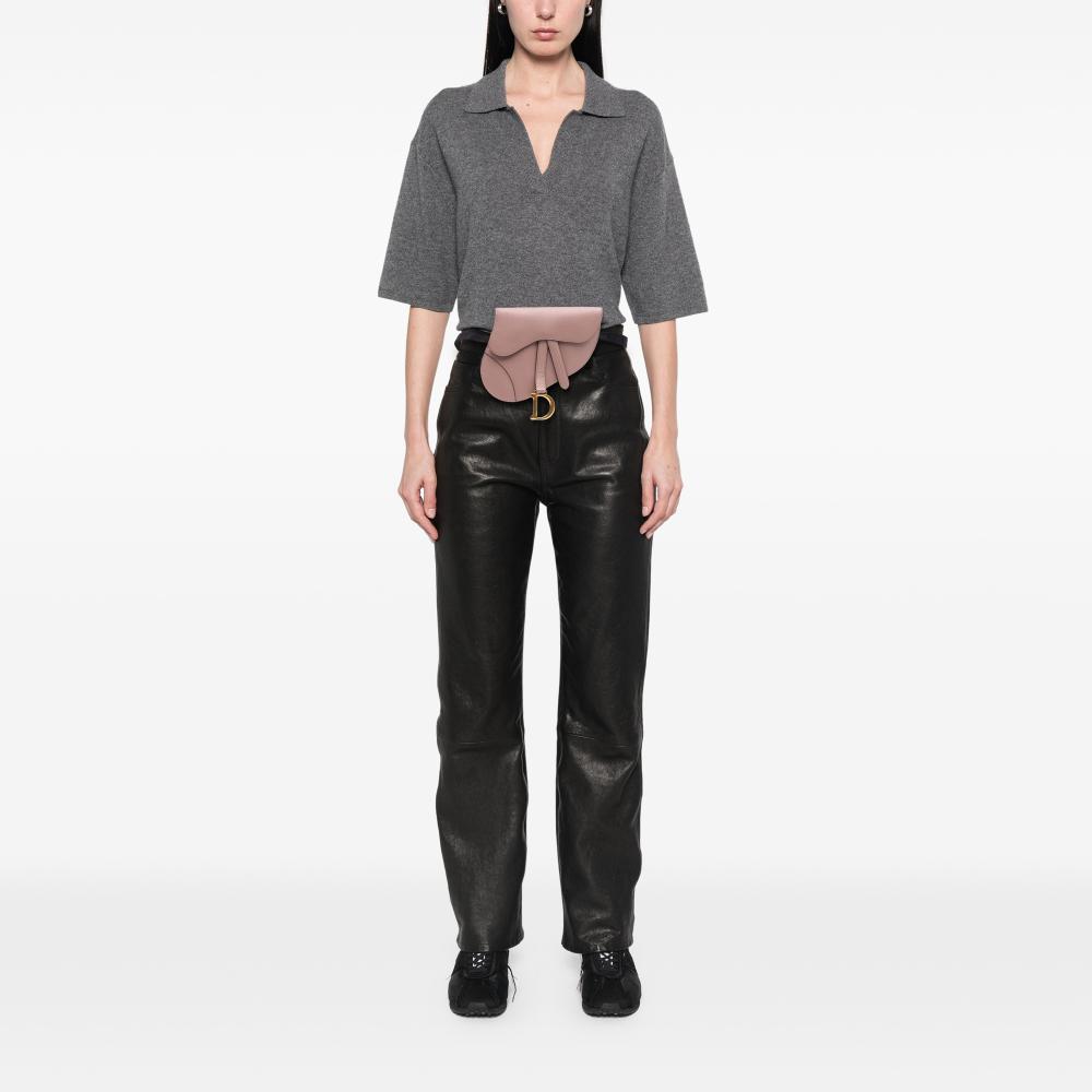 Christian Dior B Dior Pink Blush Calf Leather Grained skin Saddle Belt Bag Italy