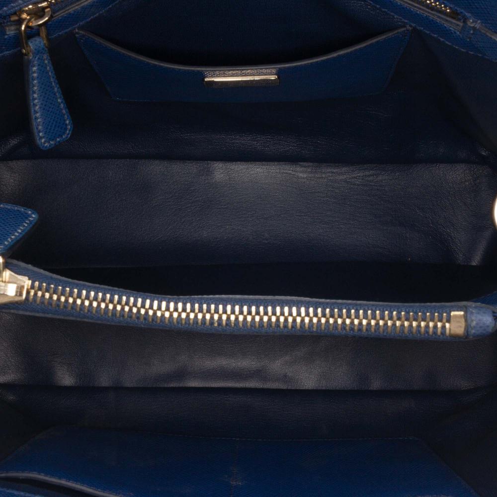 Prada B Prada Blue Saffiano Leather Cuir Open Promenade Satchel Italy