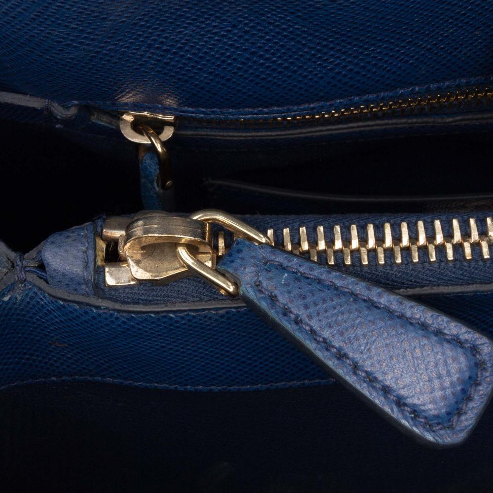 Prada B Prada Blue Saffiano Leather Cuir Open Promenade Satchel Italy