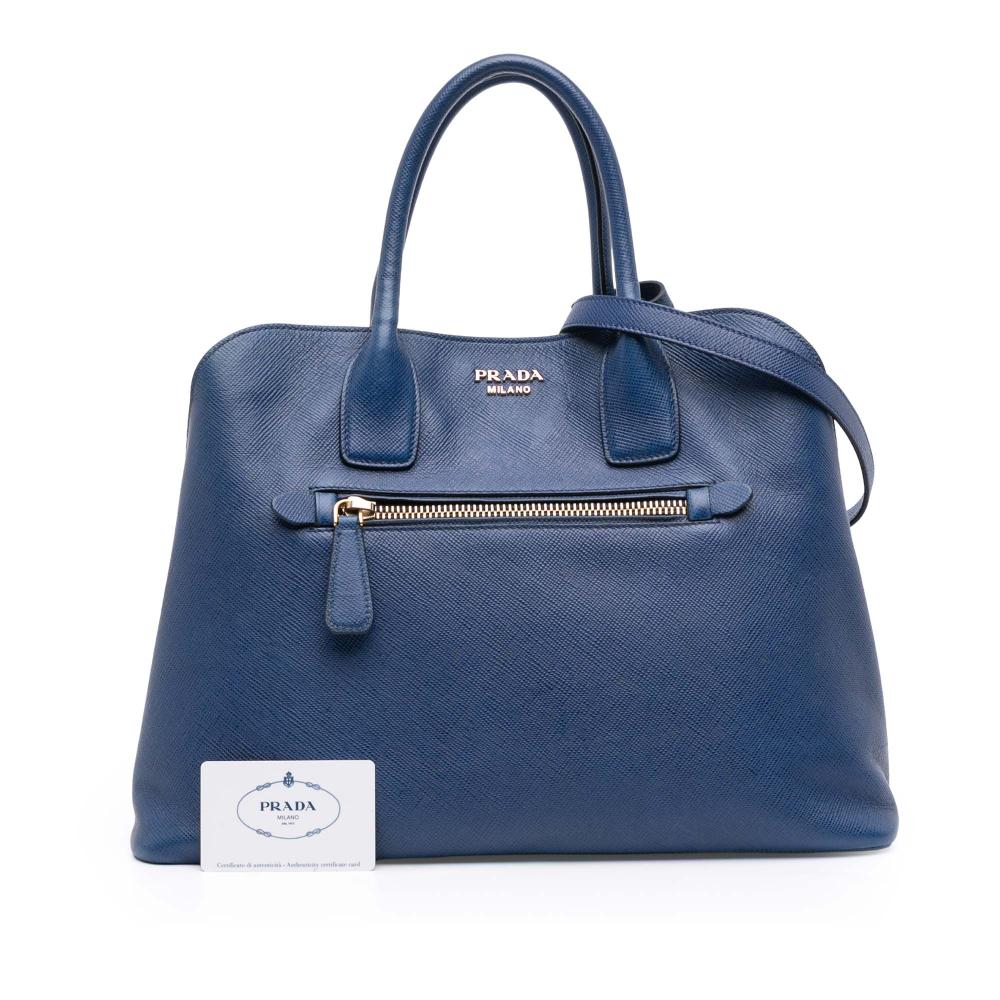 Prada B Prada Blue Saffiano Leather Cuir Open Promenade Satchel Italy