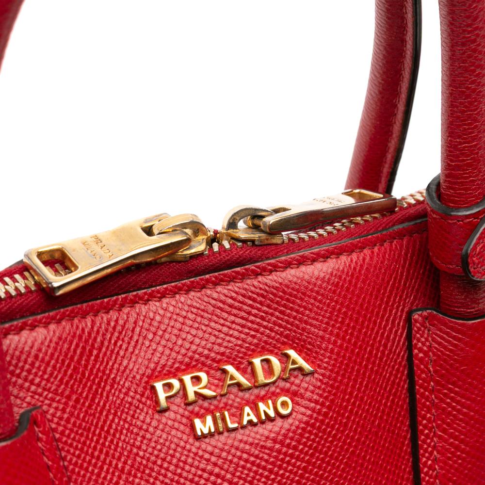 Prada B Prada Red Saffiano Leather Medium Dome Satchel Italy