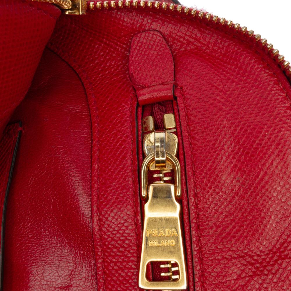 Prada B Prada Red Saffiano Leather Medium Dome Satchel Italy