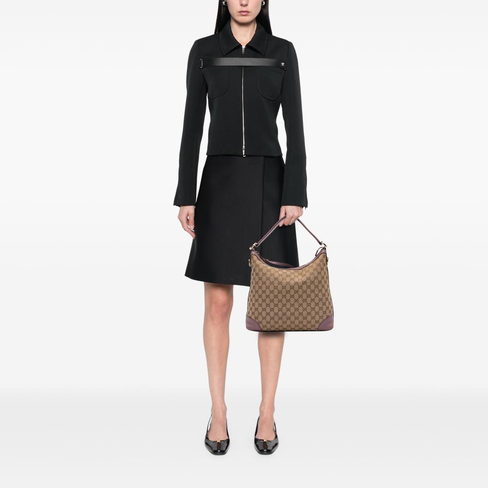 Gucci B Gucci Brown Beige with Pink Canvas Fabric Small GG Miss GG Hobo Italy