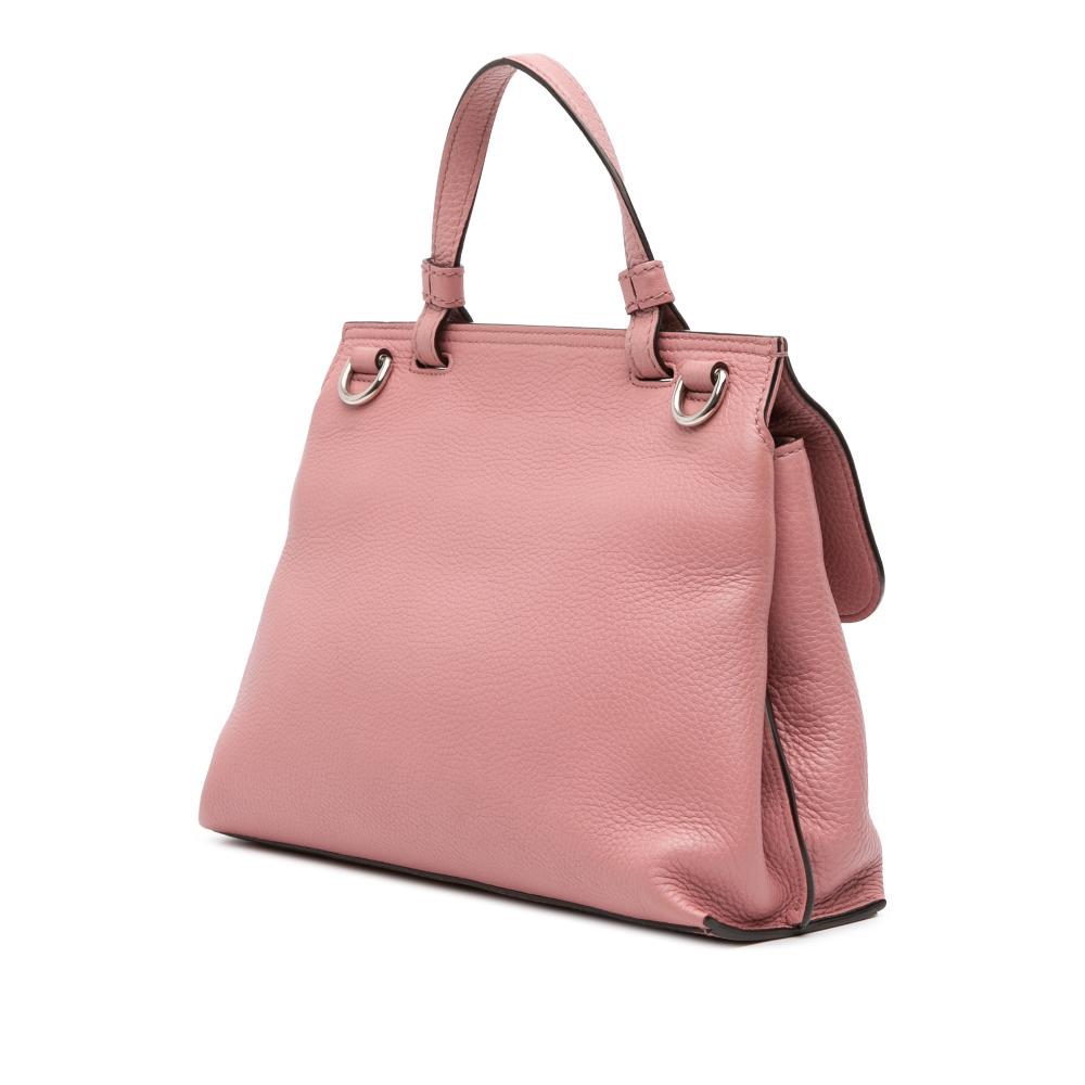 Gucci B Gucci Pink Calf Leather Medium Bamboo Daily Satchel Italy