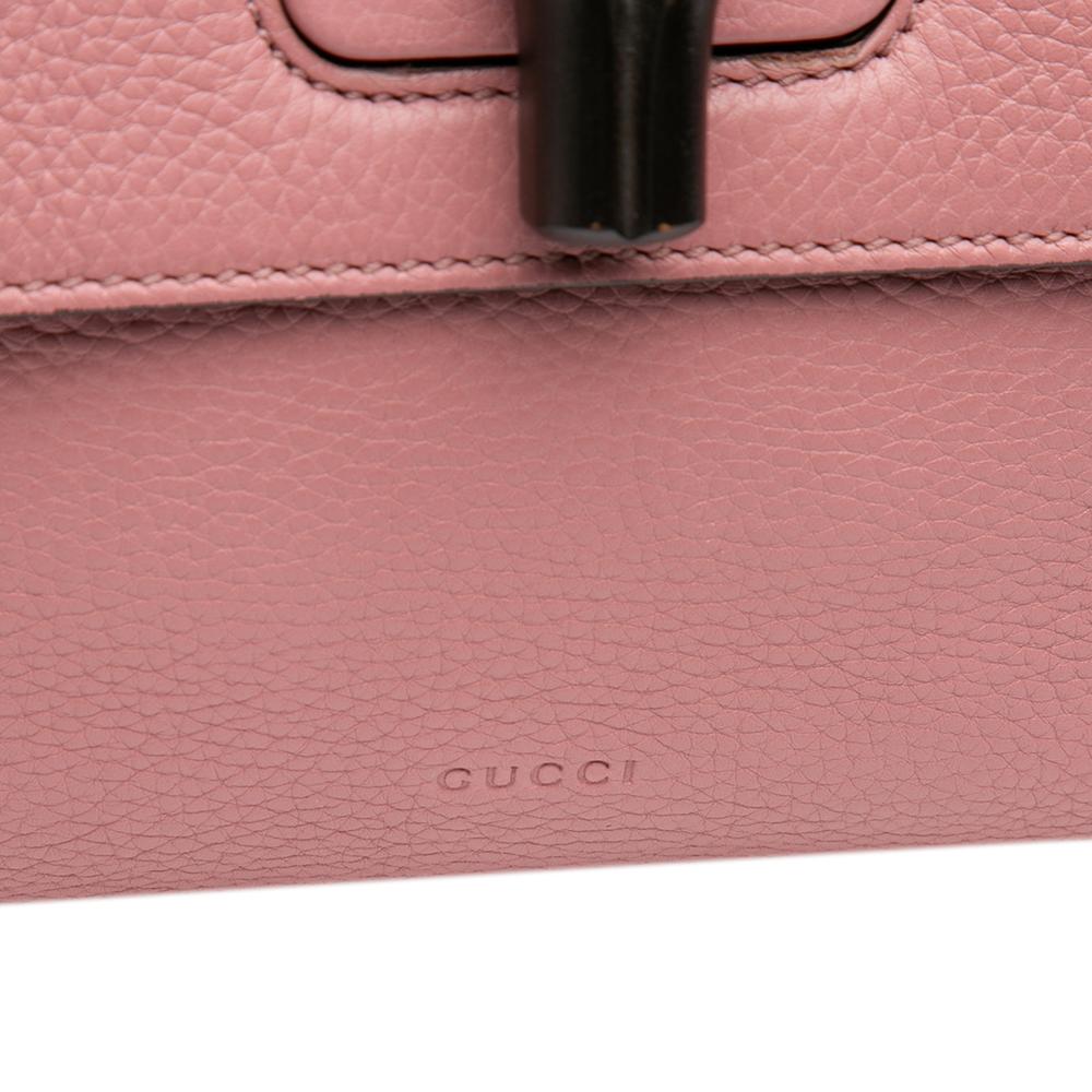 Gucci B Gucci Pink Calf Leather Medium Bamboo Daily Satchel Italy