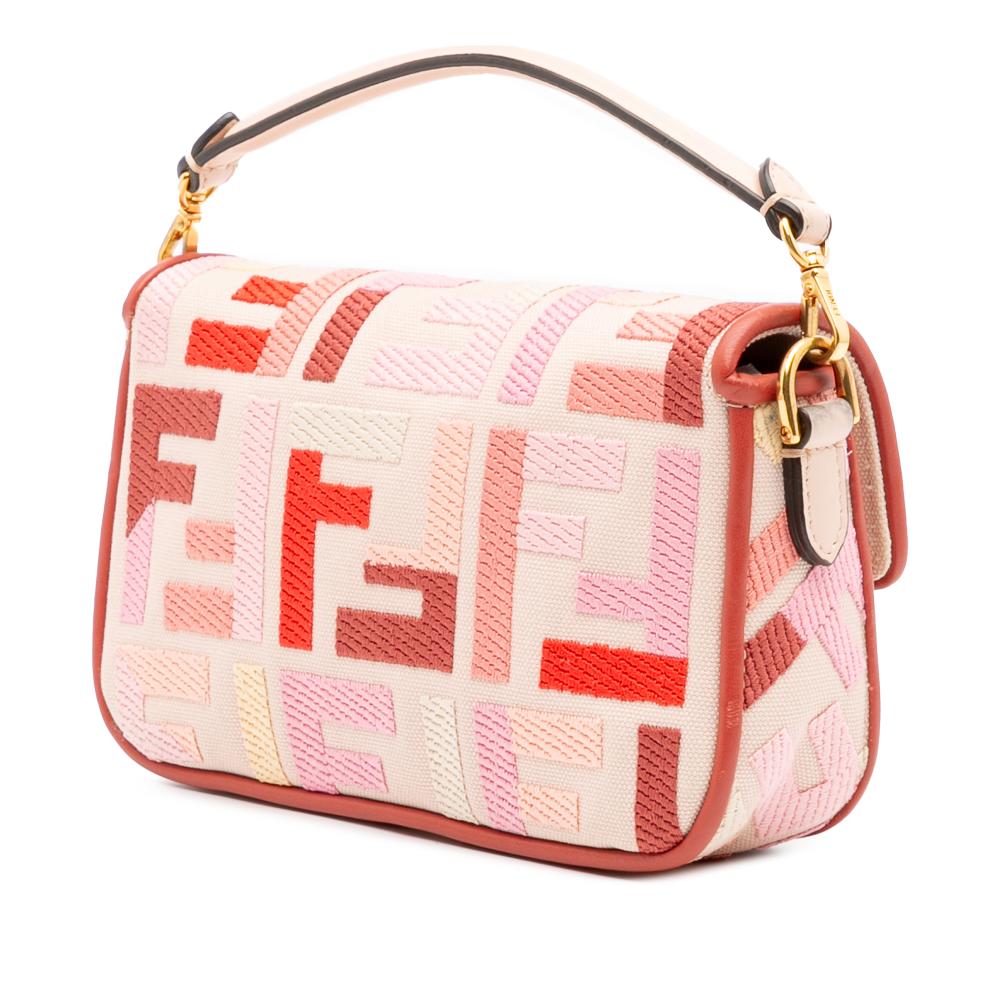 Fendi B Fendi Pink Canvas Fabric Mini Zucca Embroidered Baguette Satchel Italy