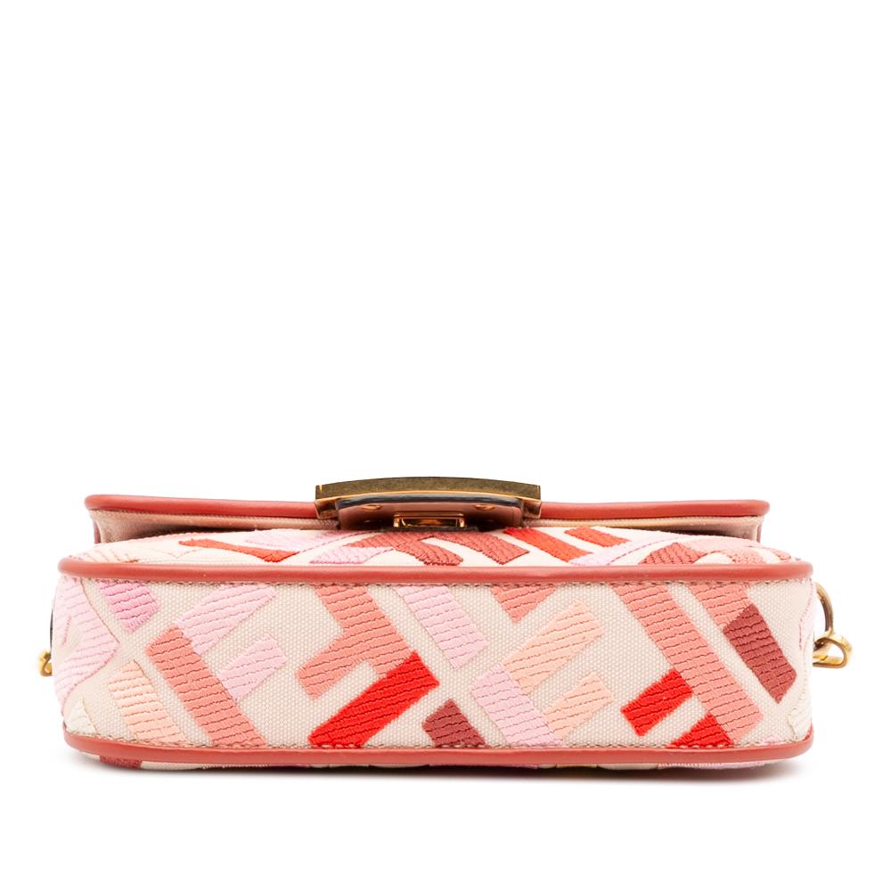 Fendi B Fendi Pink Canvas Fabric Mini Zucca Embroidered Baguette Satchel Italy